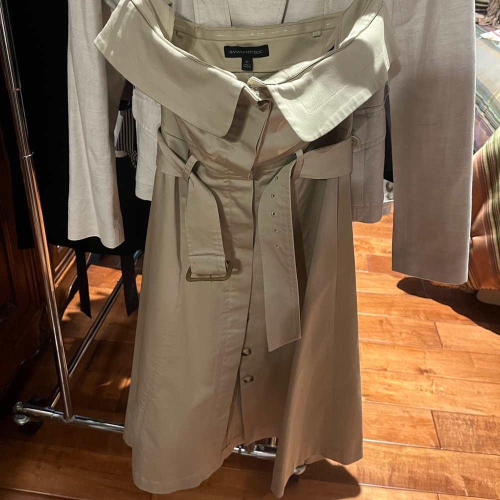 One of a kind strapless khaki dress w/ belt